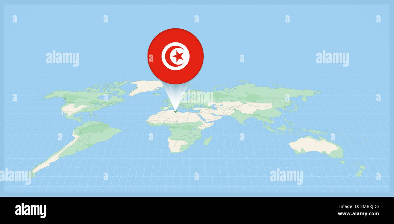 Location Of Tunisia On The World Map Marked With Tunisia Flag Pin Location Of Tunisia On The World Map Marked With Tunisia Flag Pin Cartographic Vector Illustration 2MBKJD6 