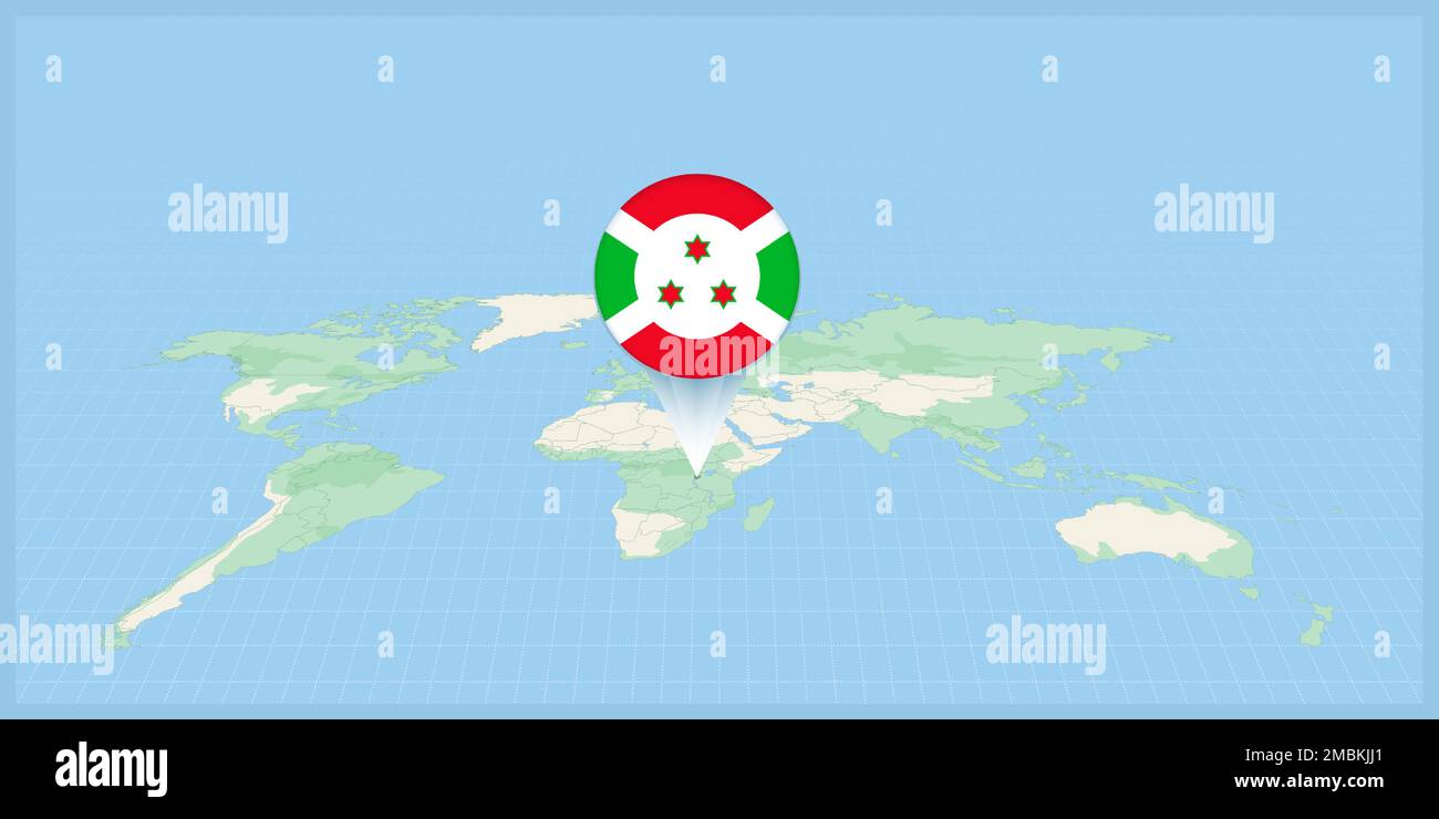 Location of Burundi on the world map, marked with Burundi flag pin ...