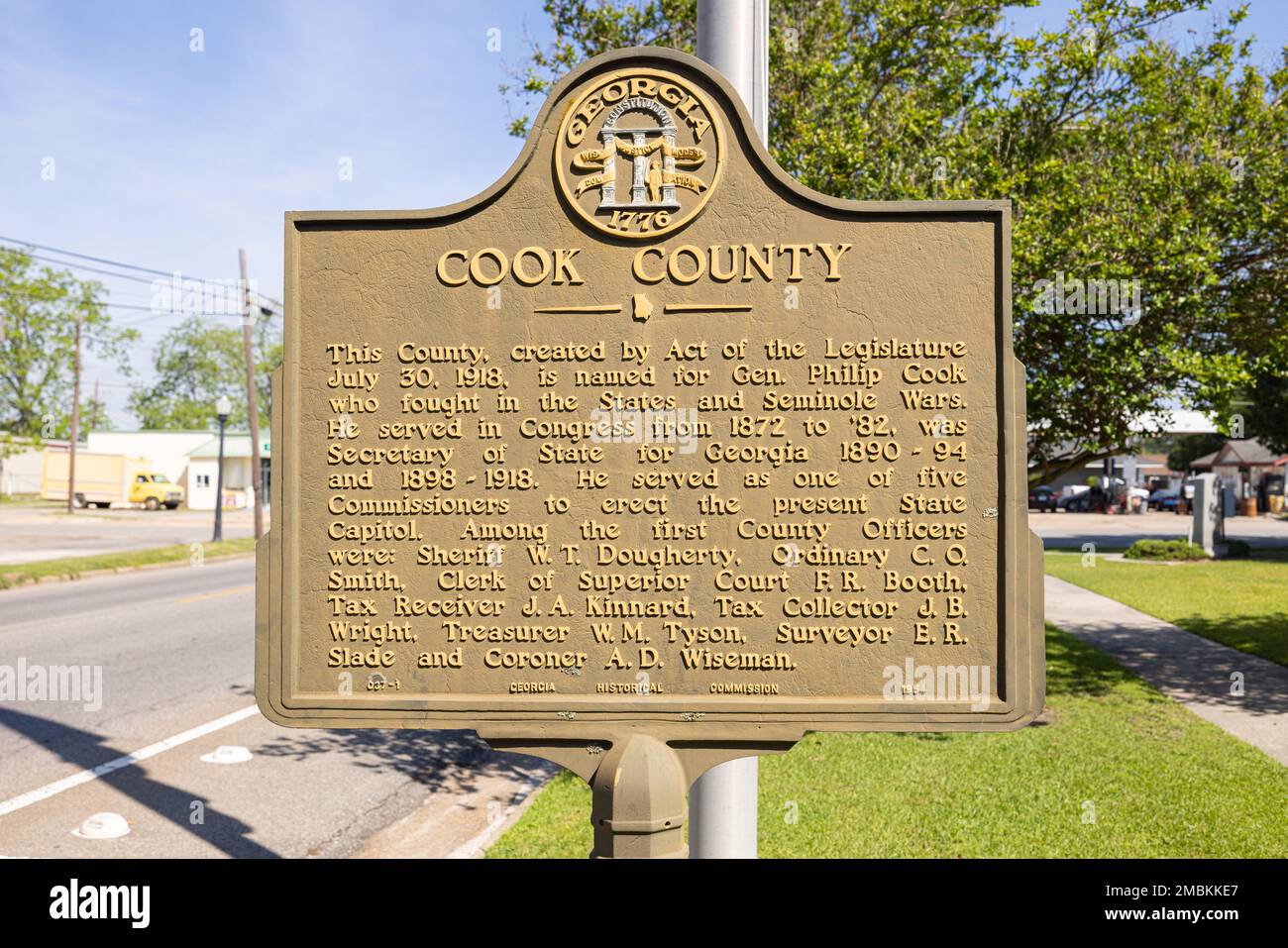 Adel, USA April 17, 2022 Plaque tells the history of the