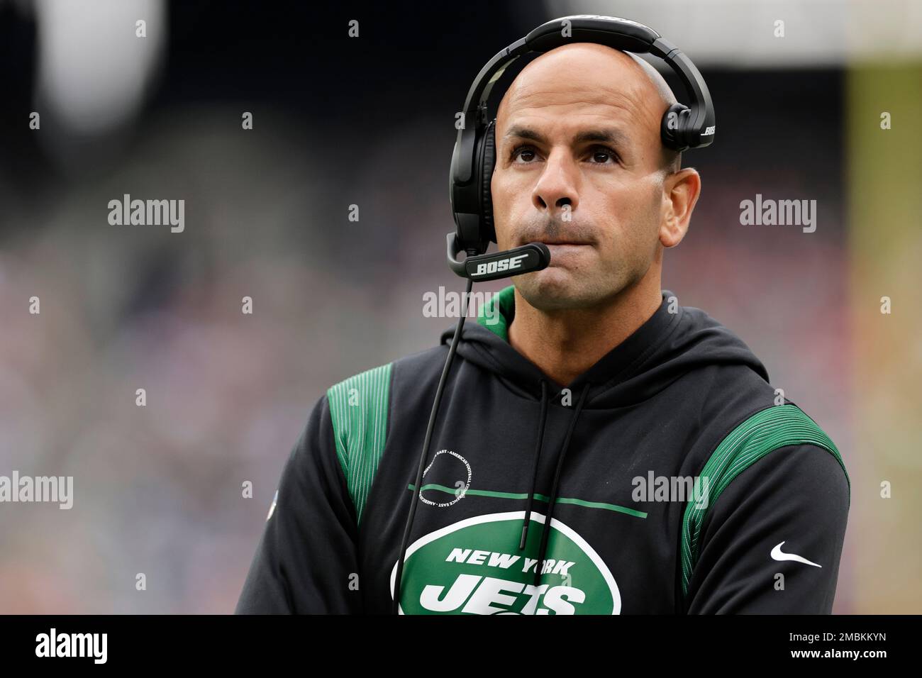 FILE - New York Jets head coach Robert Saleh looks on against the Tampa ...