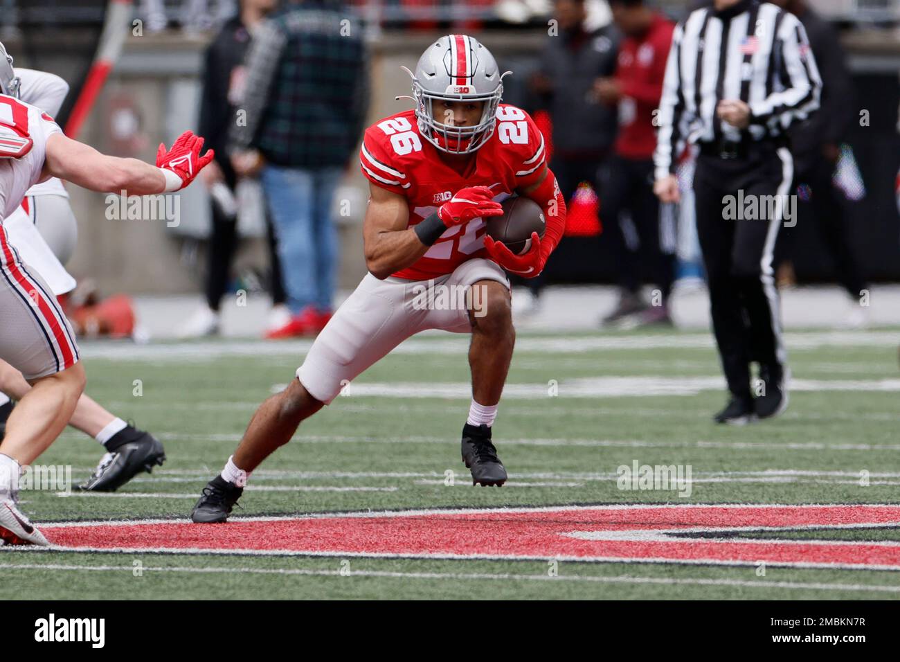 Ohio State running back Cayden Saunders plays in an NCAA college spring