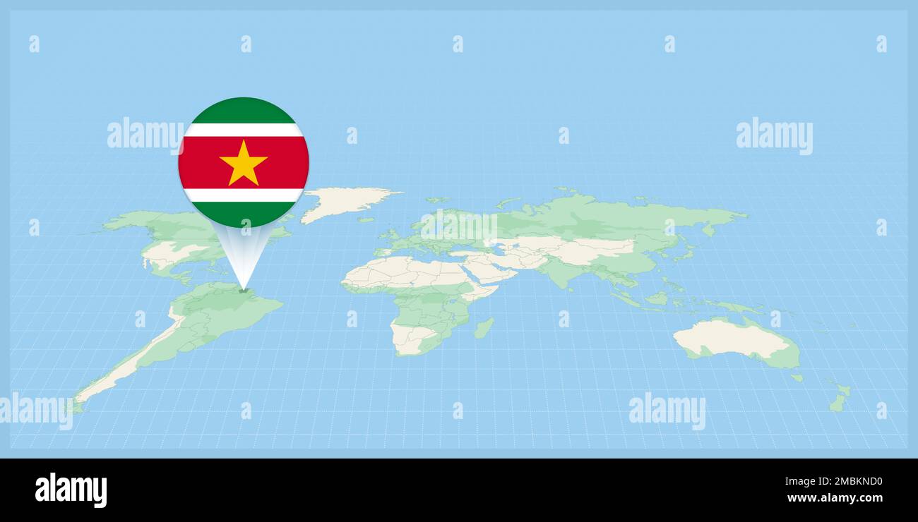 Location Of Suriname On The World Map Marked With Suriname Flag Pin Location Of Suriname On The World Map Marked With Suriname Flag Pin Cartographic Vector Illustration 2MBKND0