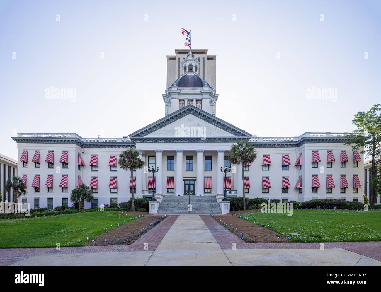 Tallahassee, Florida, USA - April 18, 2022: The Old Florida State Capitol, now a museum, with the new Capitol in the background Stock Photo