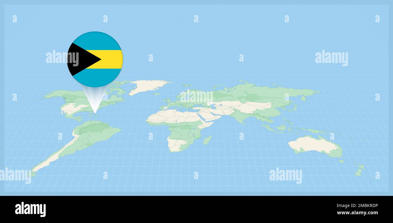 Location Of The Bahamas On The World Map Marked With The Bahamas Flag Location Of The Bahamas On The World Map Marked With The Bahamas Flag Pin Cartographic Vector Illustration 2MBKRDP 