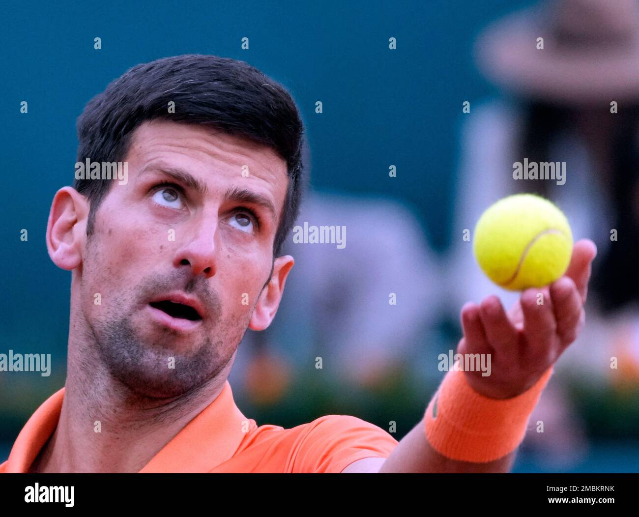 Novak Djokovic of Serbia serves to Miomir Kecmanovic of Serbia during