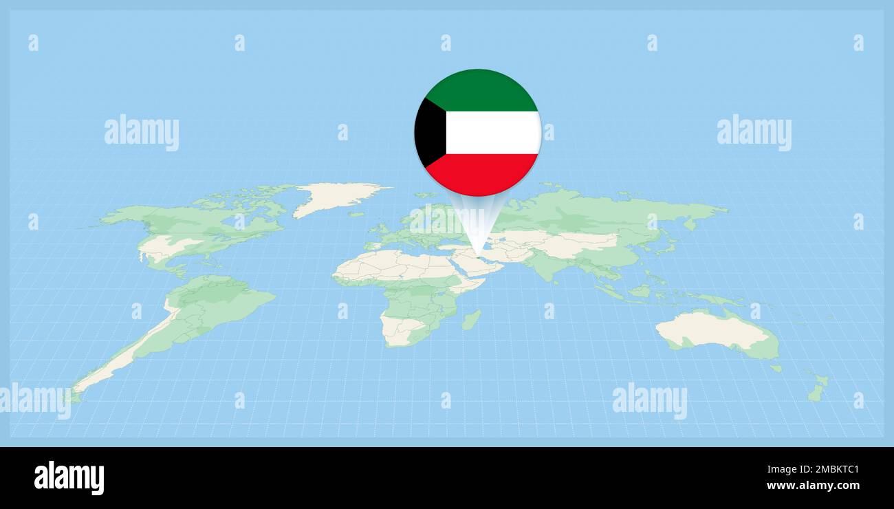Location of Kuwait on the world map, marked with Kuwait flag pin
