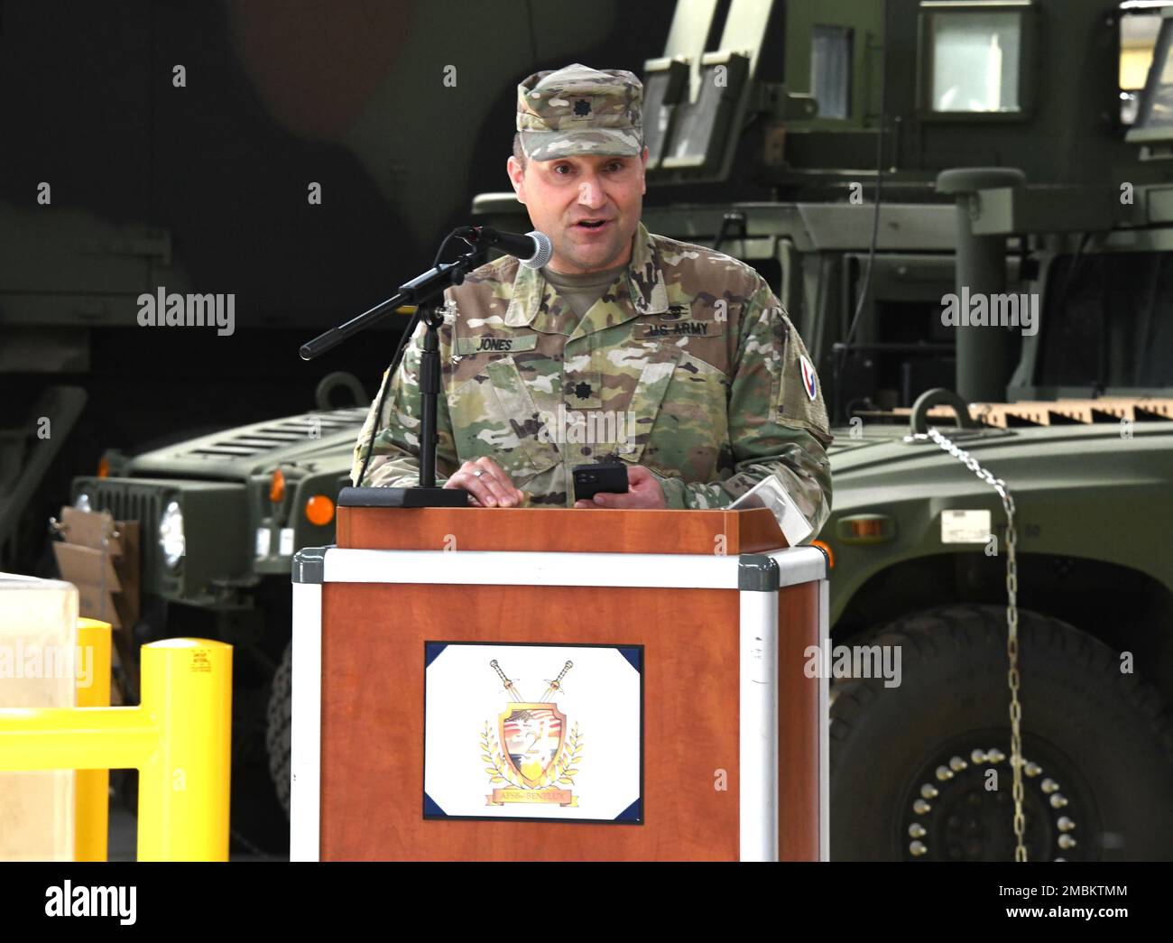 Outgoing AFSBn-Benelux Commander Lt. Col. Aaron Jones , makes a speech ...