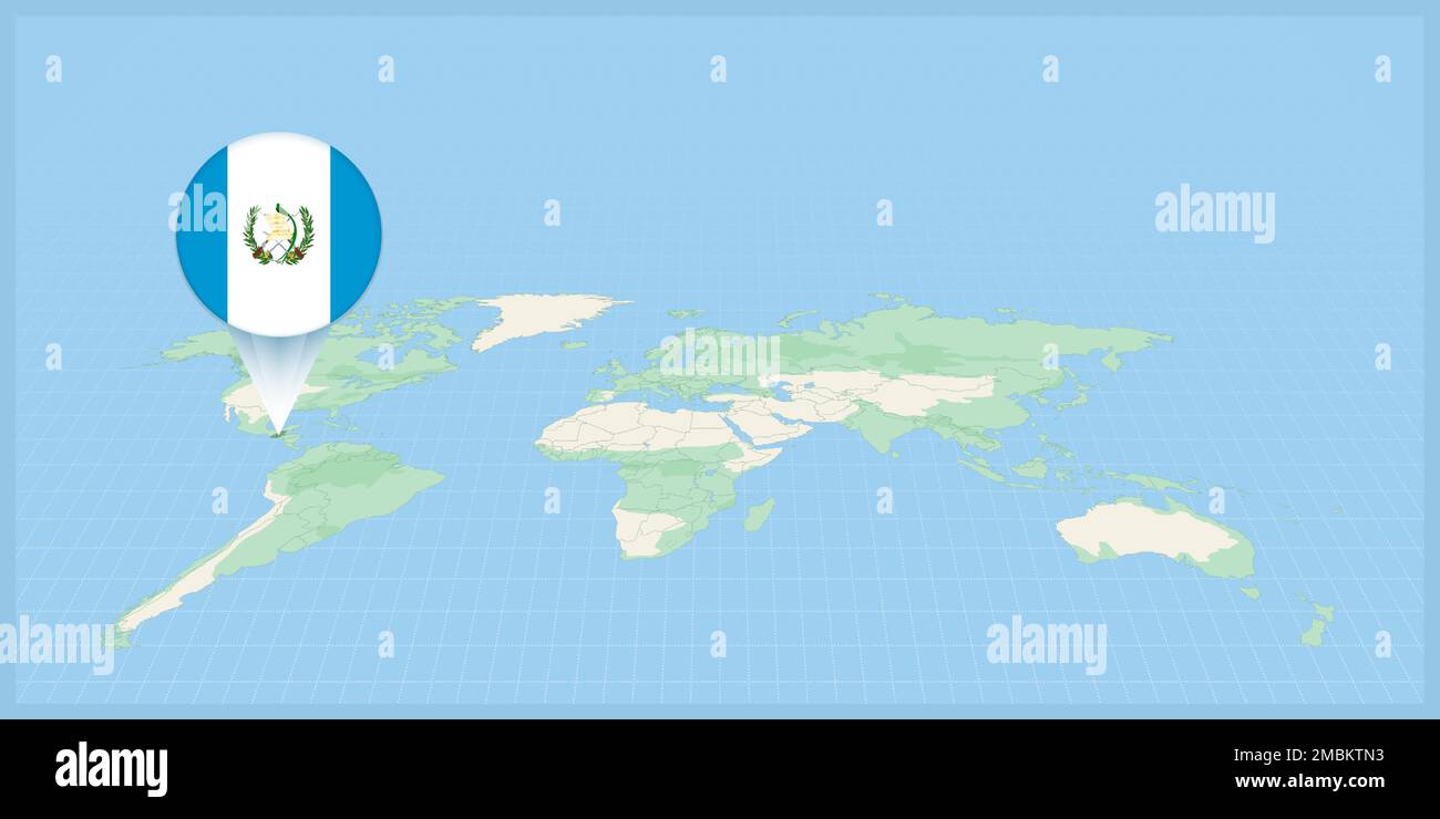 Location of Guatemala on the world map, marked with Guatemala flag pin. Cartographic vector