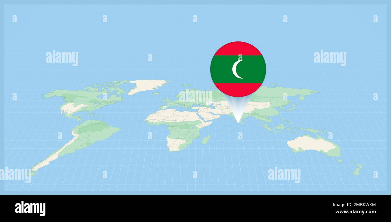 Location Of Maldives On The World Map Marked With Maldives Flag Pin Location Of Maldives On The World Map Marked With Maldives Flag Pin Cartographic Vector Illustration 2MBKWKM 