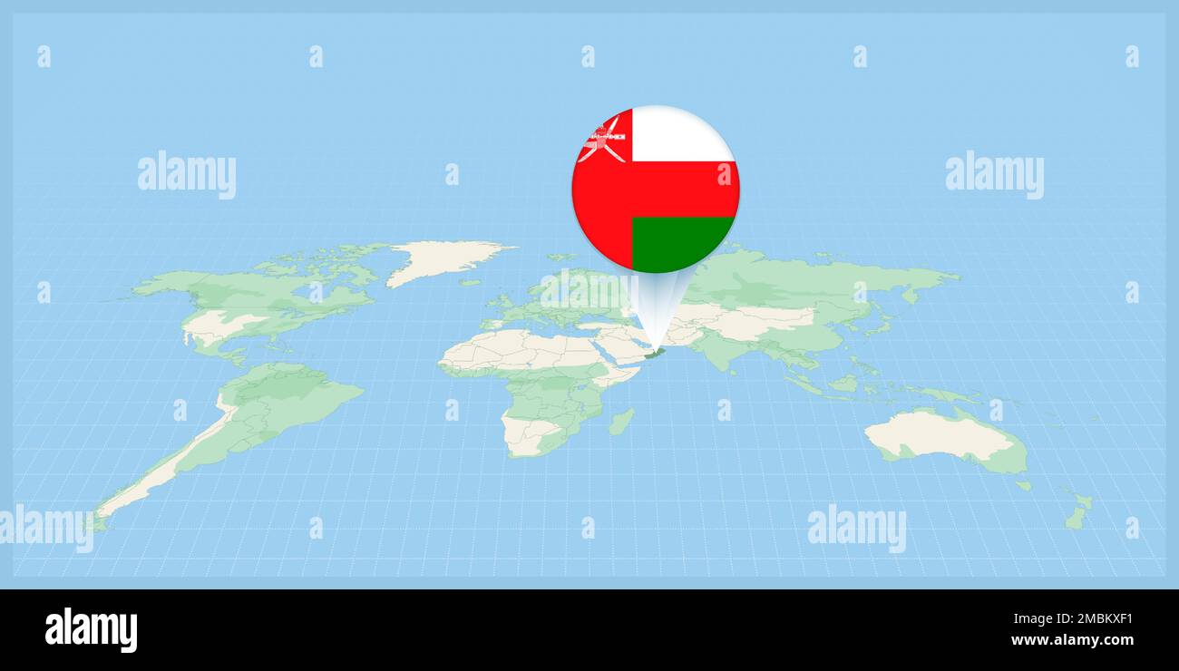 Location of Oman on the world map, marked with Oman flag pin ...