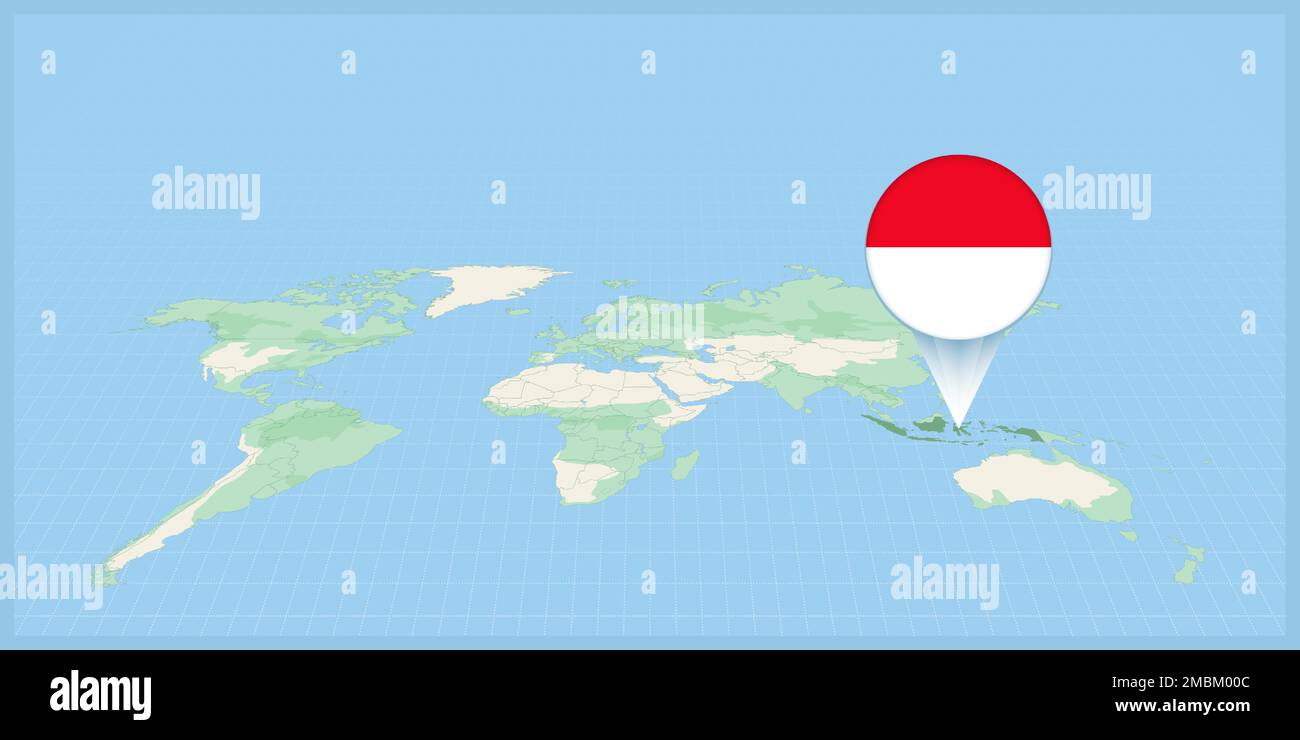 Location Of Indonesia On The World Map Marked With Indonesia Flag Pin Location Of Indonesia On The World Map Marked With Indonesia Flag Pin Cartographic Vector Illustration 2MBM00C