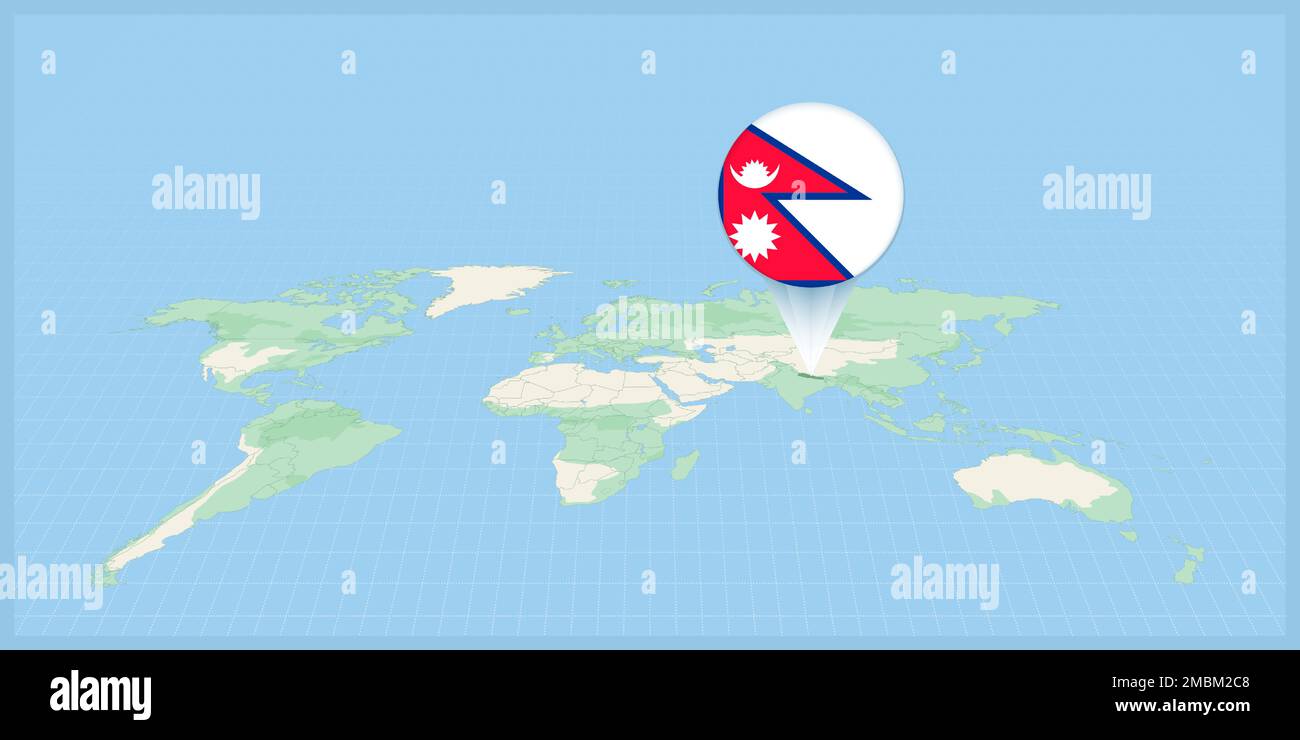 Location Of Nepal On The World Map Marked With Nepal Flag Pin Location Of Nepal On The World Map Marked With Nepal Flag Pin Cartographic Vector Illustration 2MBM2C8 