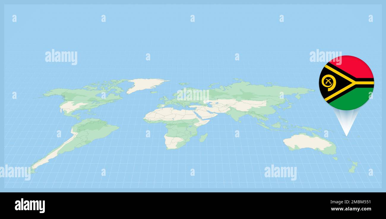 Location of Vanuatu on the world map, marked with Vanuatu flag pin