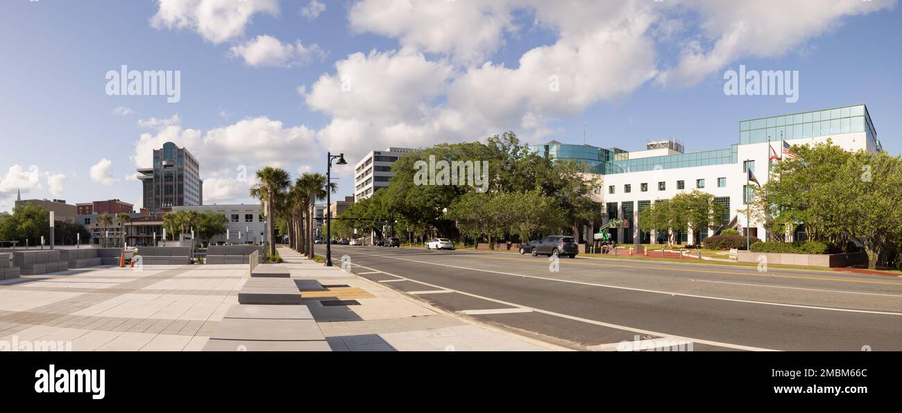 Tallahassee, Florida, USA - April 18, 2022: Downtown as seen on Monroe Street with the Leon County Courthouse to the right Stock Photo