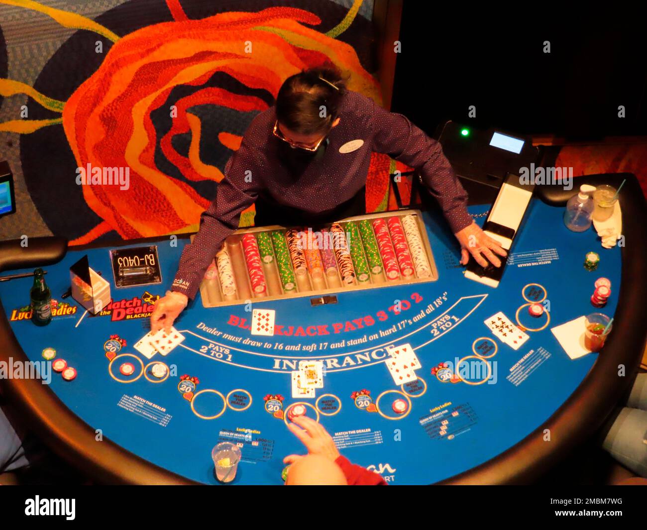 A dealer deals cards at a blackjack table at the Ocean Casino Resort in  Atlantic City, N.J., Feb. 10, 2022. Figures released by New Jersey gambling  regulators on April 18, 2022, show