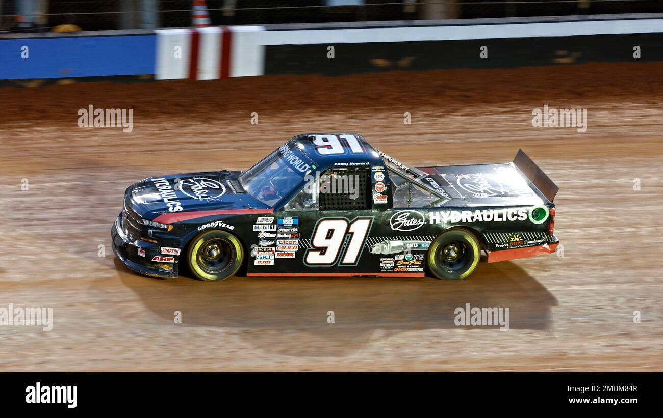 Driver Colby Howard (91) races during an NASCAR Truck Series race on Saturday, April 16, 2022, in Bristol, Tenn