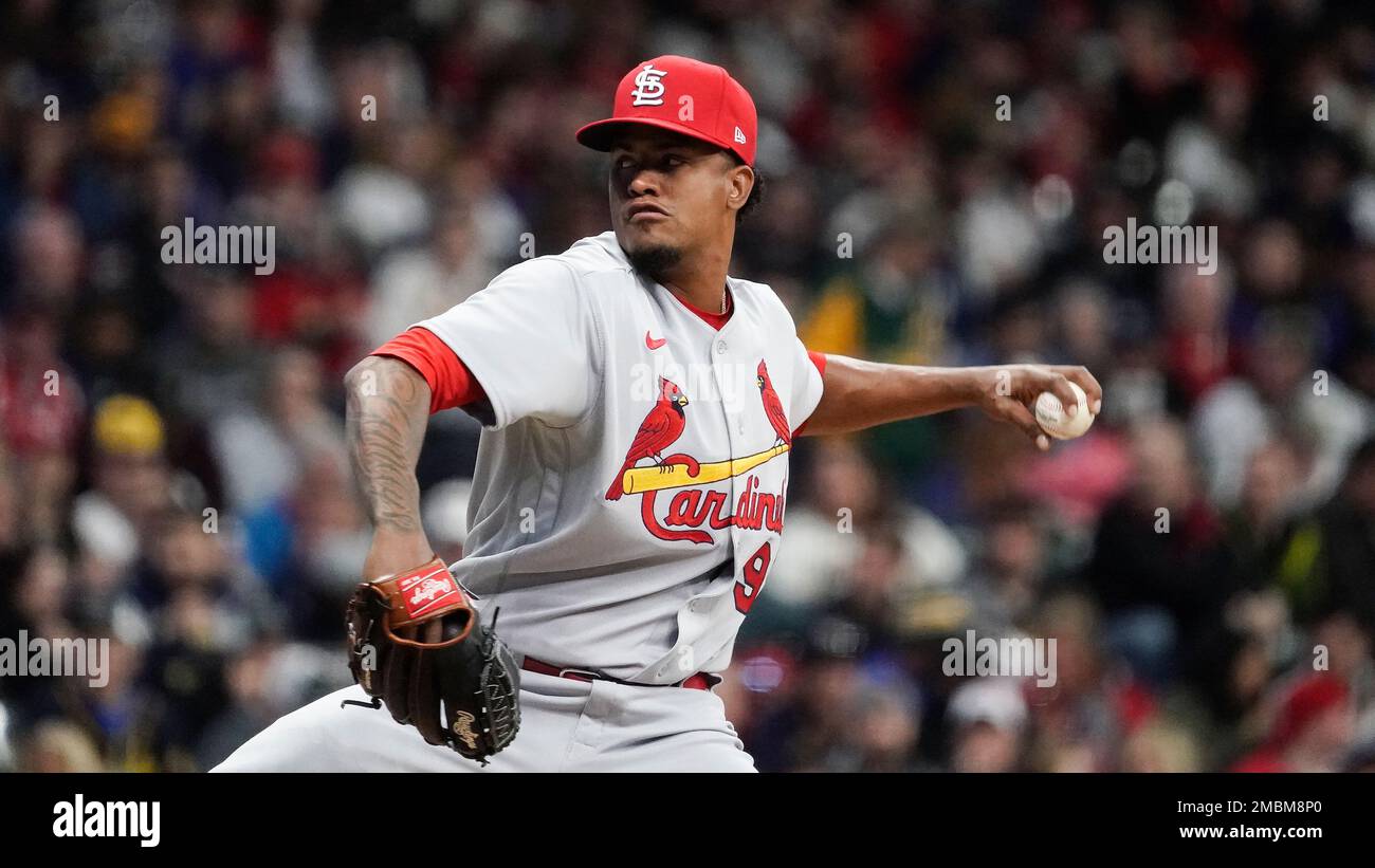 This is a 2022 photo of Génesis Cabrera of the St. Louis Cardinals baseball  team. This image reflects the St. Louis Cardinals active roster Saturday,  March 19, 2022, in Jupiter Fla., when