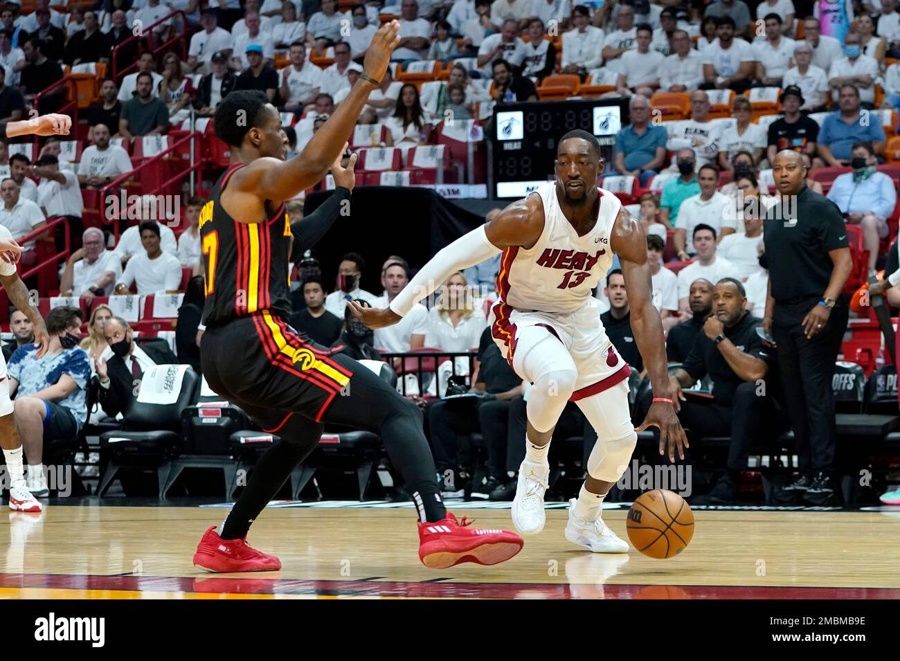 Atlanta Hawks Forward Onyeka Okongwu (17) Defends Miami Heat Center Bam ...