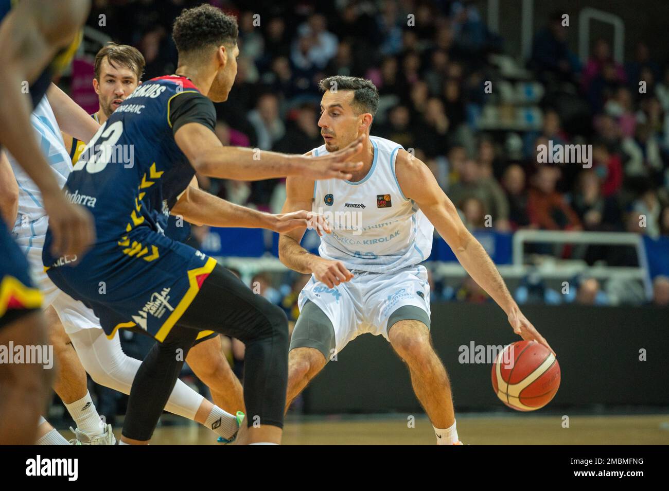 Andorra La Vella, Andorra : January 20, 2023 : Adam Sollazzo Of Guuk Gipuzkoa Basket in Action during the LEB ORO match between Mora Banc Andorra v Guuk Gipuzkoa Basket in Andorra La Vella on January 2023. Stock Photo