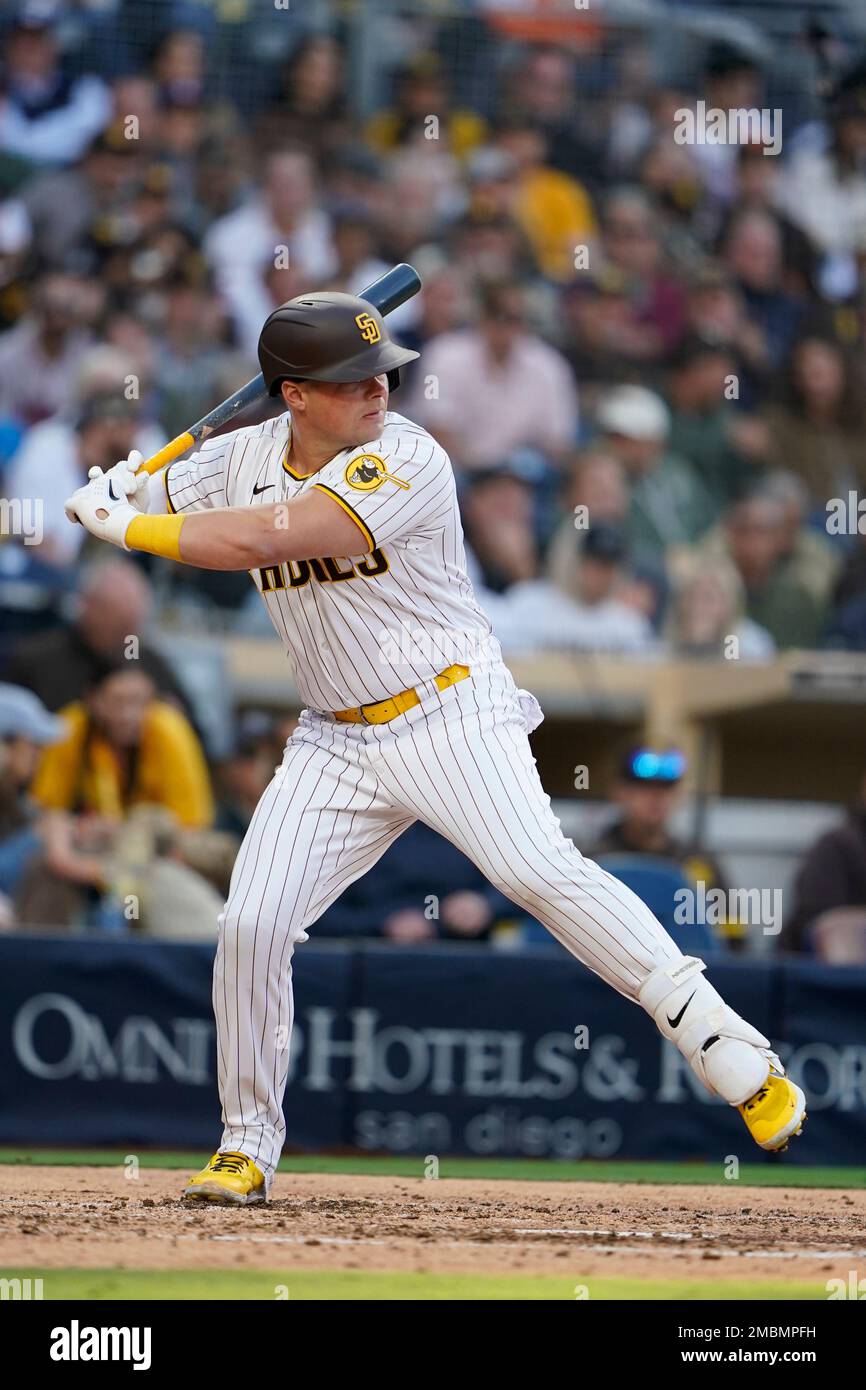 San Diego Padres' Luke Voit batting during the fifth inning of a ...