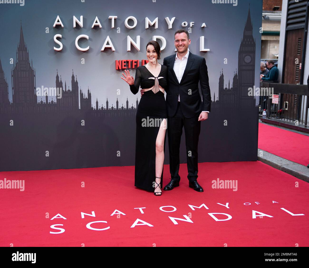 Michelle Dockery, left, and Jasper WallerBridge pose for photographers