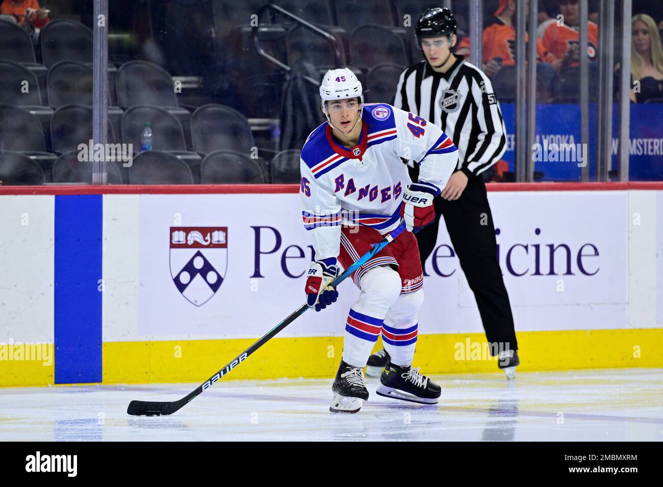 New York Rangers' Braden Schneider plays during an NHL hockey game,  Wednesday, March 1, 2023, in Philadelphia. (AP Photo/Matt Slocum Stock  Photo - Alamy