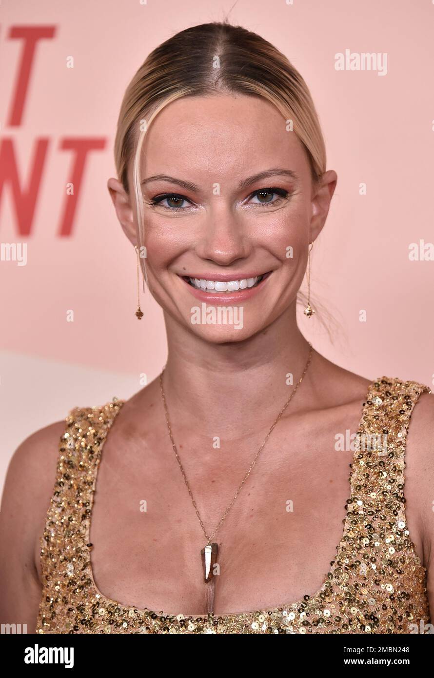 Caitlin O'Connor arrives at the Los Angeles premiere of "The Flight Attendant," Tuesday, April 12, 2022, at Pacific Design Center. (Photo by Jordan Strauss/Invision/AP) Stock Photo