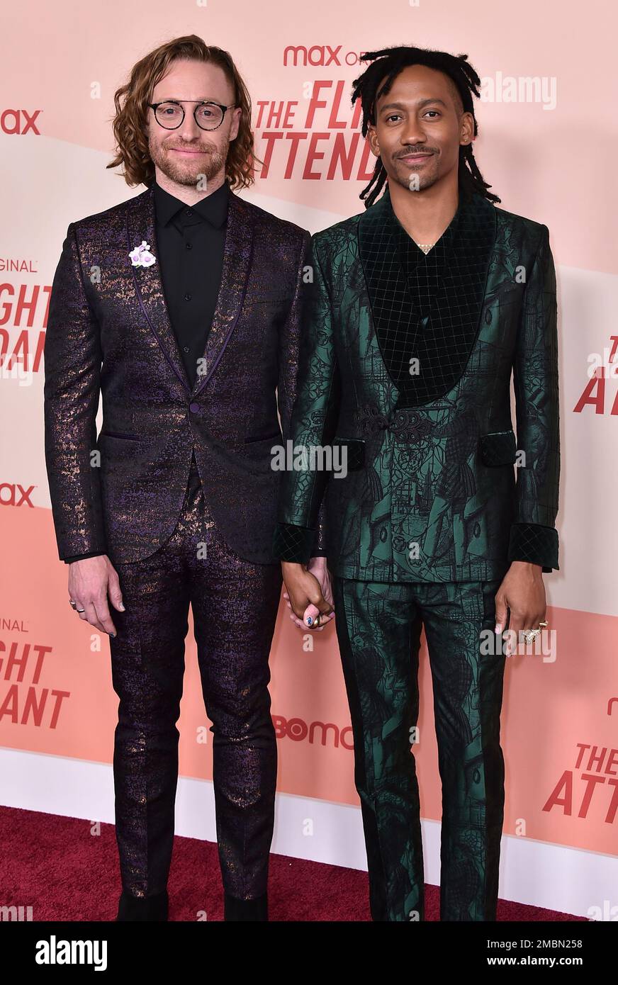 Matt Gould, left, and Griffin Matthews arrive at the Los Angeles