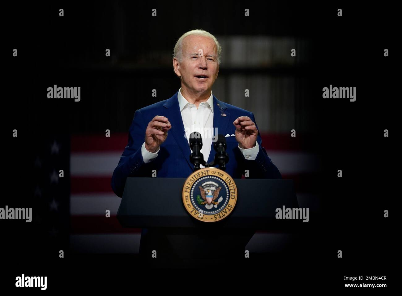 President Joe Biden speaks at POET Bioprocessing in Menlo, Iowa