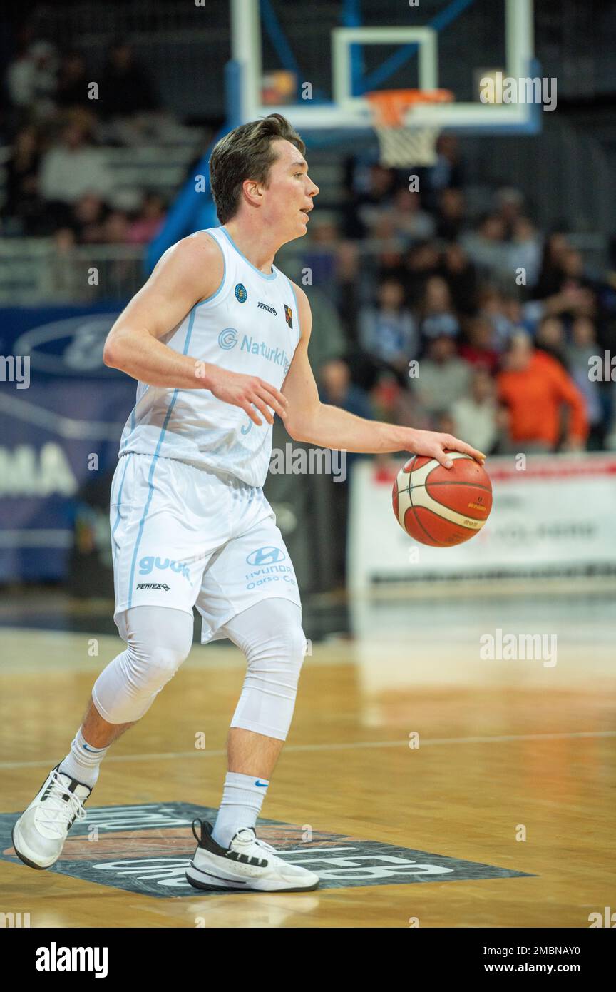 Andorra La Vella, Andorra : January 20, 2023 : Justin Jaworski of Guuk Gipuzkoa Basket in Action during the LEB ORO match between Mora Banc Andorra v Guuk Gipuzkoa Basket in Andorra La Vella on January 2023. Stock Photo