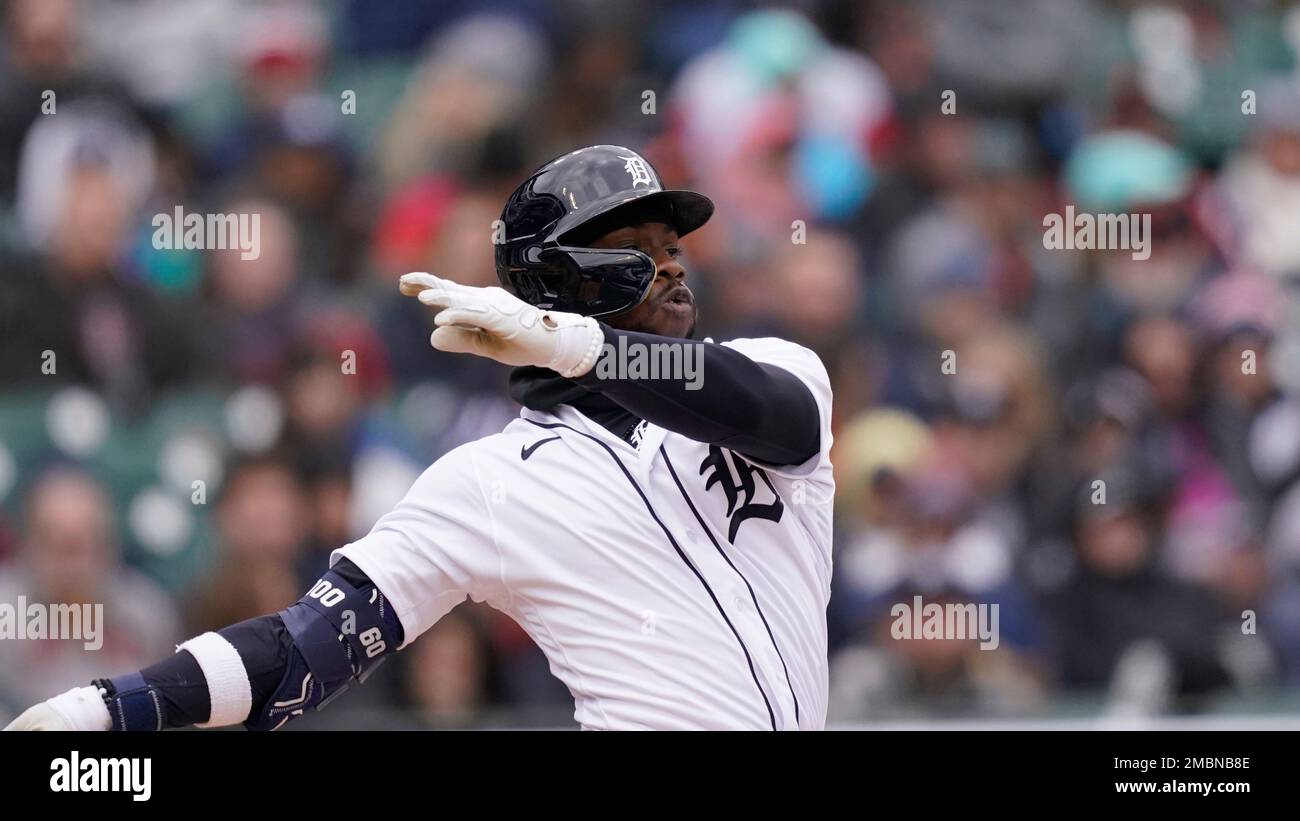 Detroit Tigers' Akil Baddoo plays during a baseball game, Monday, Aug. 7,  2023, in Detroit. (AP Photo/Carlos Osorio Stock Photo - Alamy