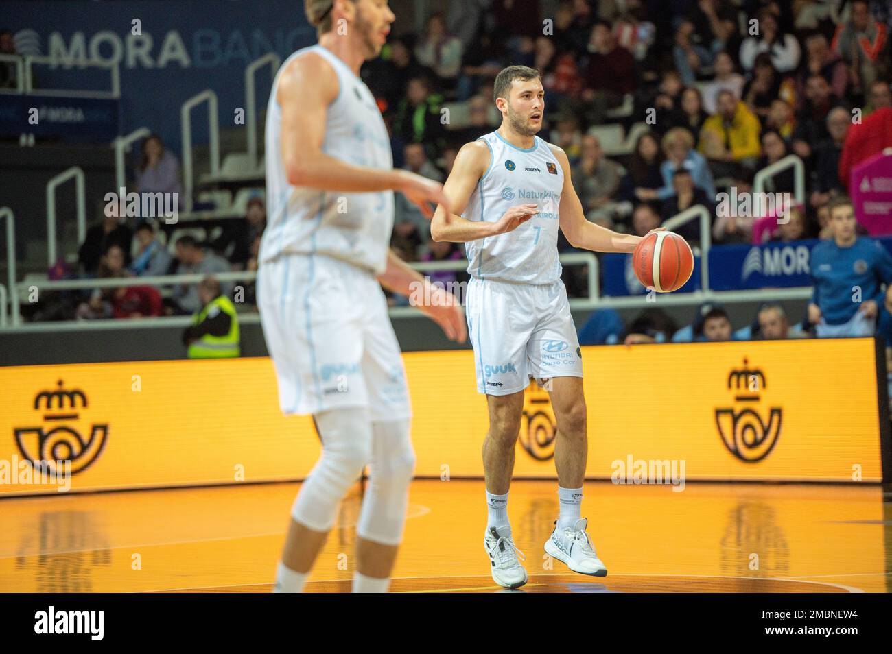 Andorra La Vella, Andorra : January 20, 2023 : Xabier Oroz of Guuk Gipuzkoa Basket in Action during the LEB ORO match between Mora Banc Andorra v Guuk Gipuzkoa Basket in Andorra La Vella on January 2023. Credit : Martin SIlva Cosentino / Alamy Live News. Stock Photo