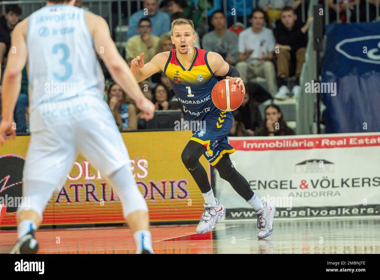 Andorra La Vella, Andorra : January 20, 2023 : Johnny Dee of Mora Banc Andorra in Action during the LEB ORO match between Mora Banc Andorra v Guuk Gipuzkoa Basket in Andorra La Vella on January 2023. Credit : Martin SIlva Cosentino / Alamy Live News. Stock Photo