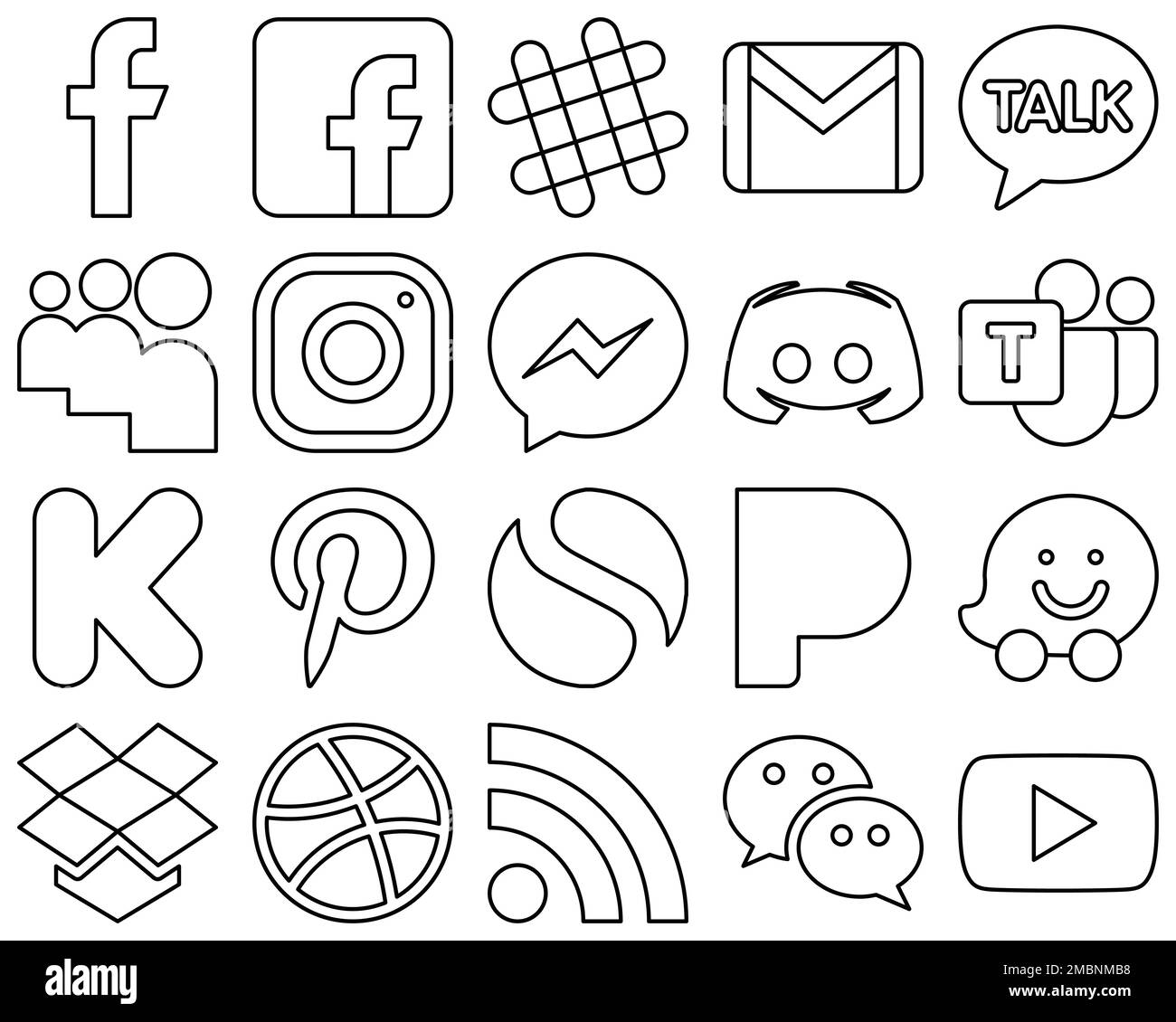 20 Customizable Black Outline Social Media Icons such as text. discord