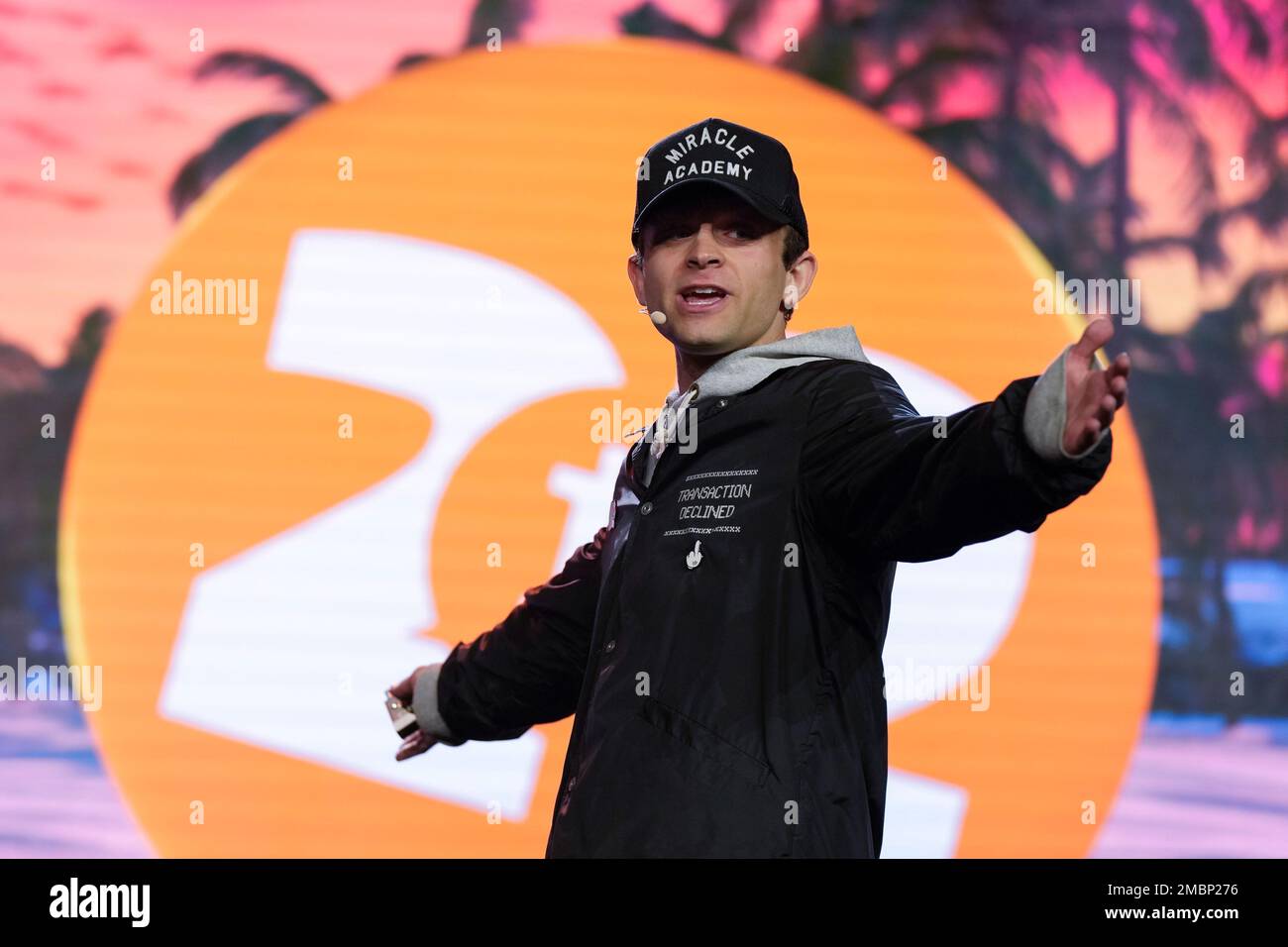 Jack Mallers, founder and CEO of Strike, gives a keynote address at the  Bitcoin Conference, Thursday, April 7, 2022, in Miami Beach, Fla. (AP  Photo/Rebecca Blackwell Stock Photo - Alamy