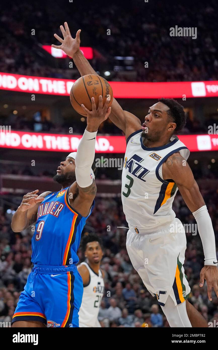 Utah Jazz guard Trent Forrest (3) dunks against the San Antonio Spurs in  the second half of an NBA basketball game Monday, May 3, 2021, in Salt Lake  City. (AP Photo/Rick Bowmer