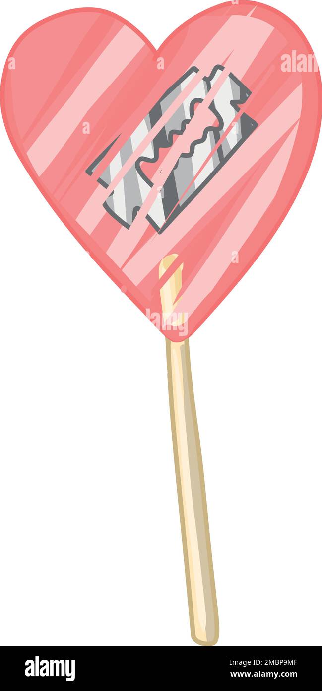 heartshaped lollipop. inside the lollipop is a blade. Creepy Valentine