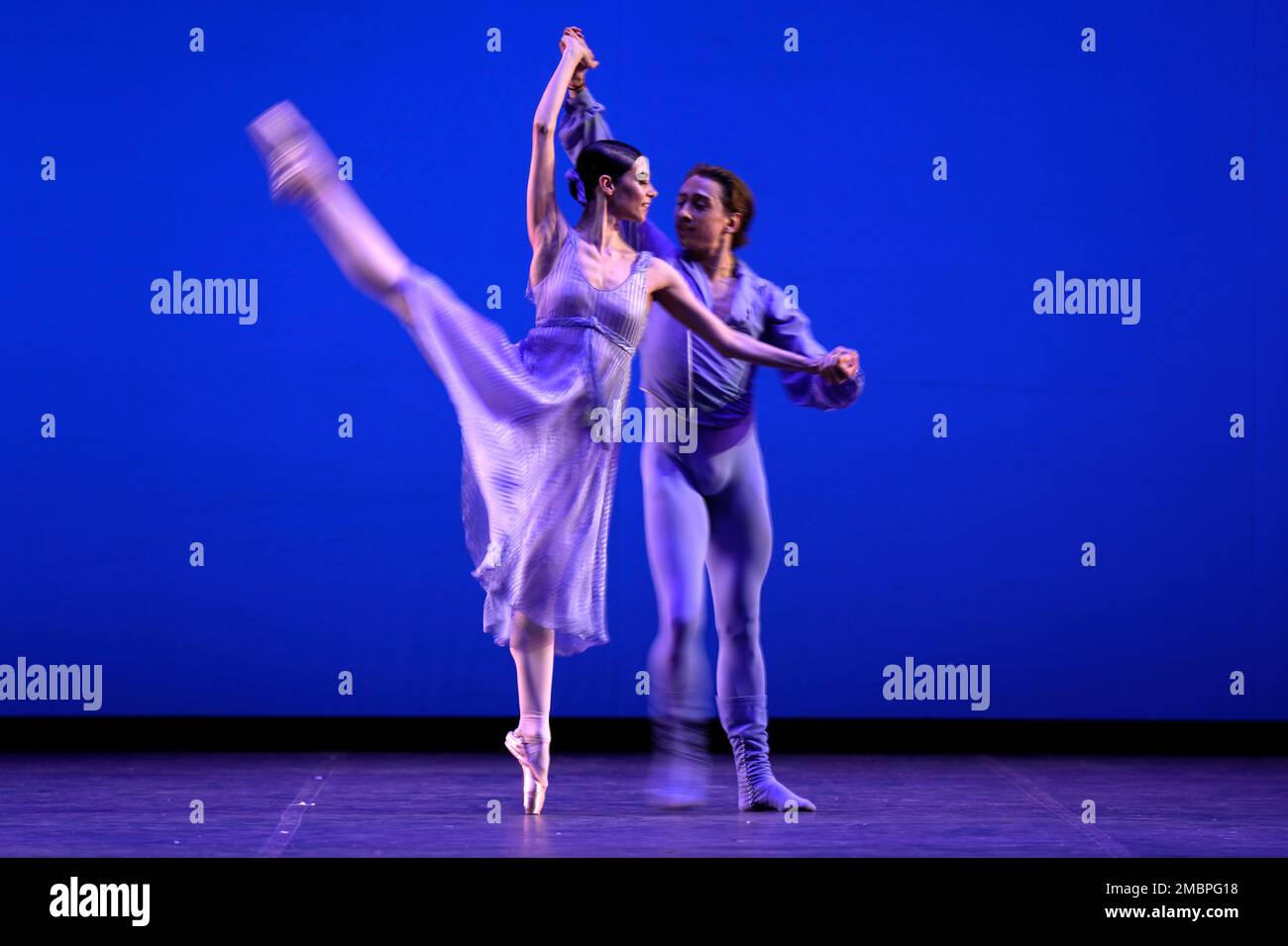 Russian ballerina Maria Yakovleva and Ukrainian soloist Denis Cherevichko  perform at the Naples' San Carlo theater, Monday, April 4, 2022. Ukrainian  and Russian dancers took part in a benefit performance to raise