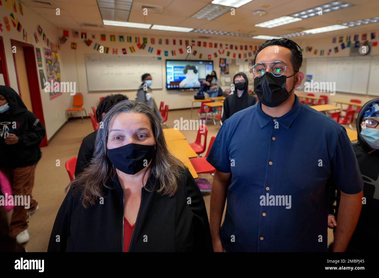 Mojave Unified School District Superintendent Katherine Aguirre, left