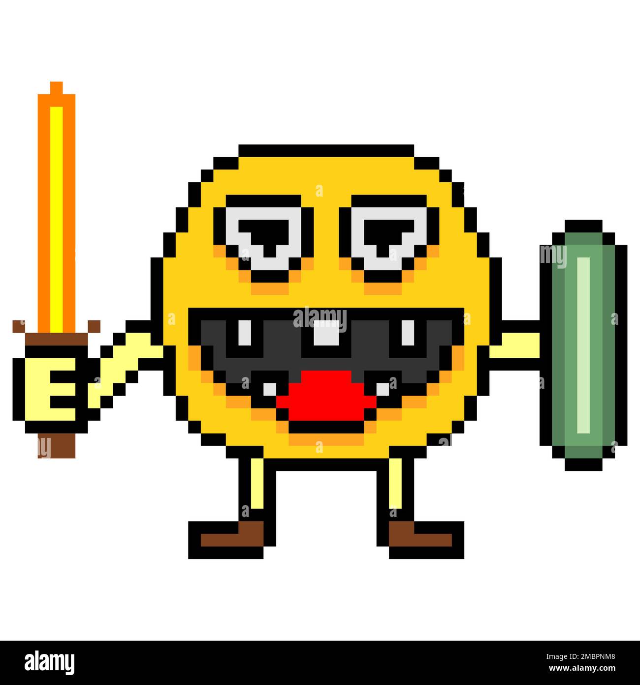 Pixel art face emoticon character. Vector illustration. Stock Photo