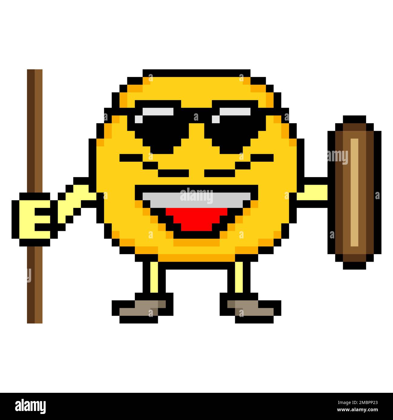 Pixel art face emoticon character. Vector illustration. Stock Photo