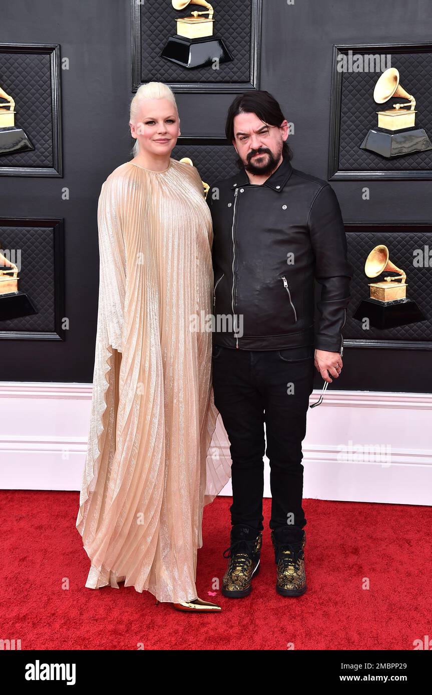 Misty Swain, left, and Shooter Jennings arrive at the 64th Annual Grammy Awards at the MGM Grand