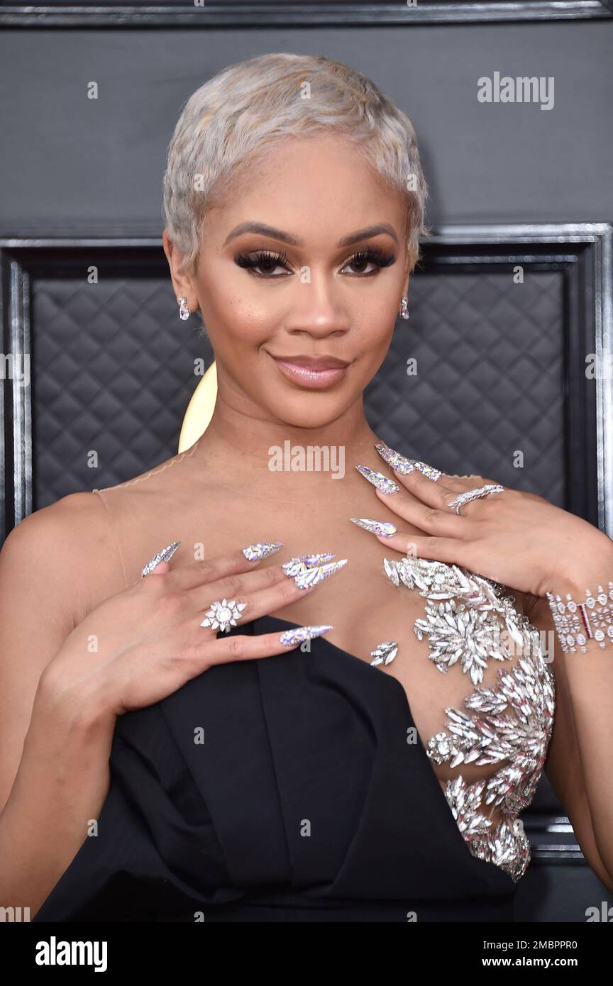Saweetie arrives at the 64th Annual Grammy Awards at the MGM Grand