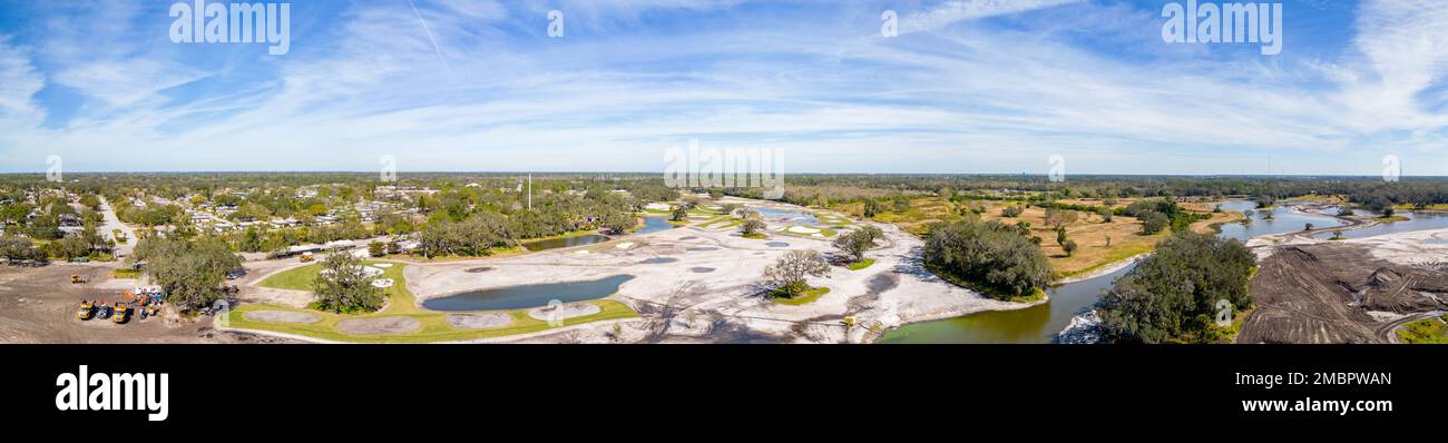 Sarasota, FL, USA - January 18, 2023: Aerial drone panorama Bobby Jones
