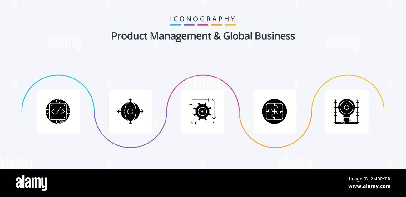 Product Managment And Global Business Glyph 5 Icon Pack Including