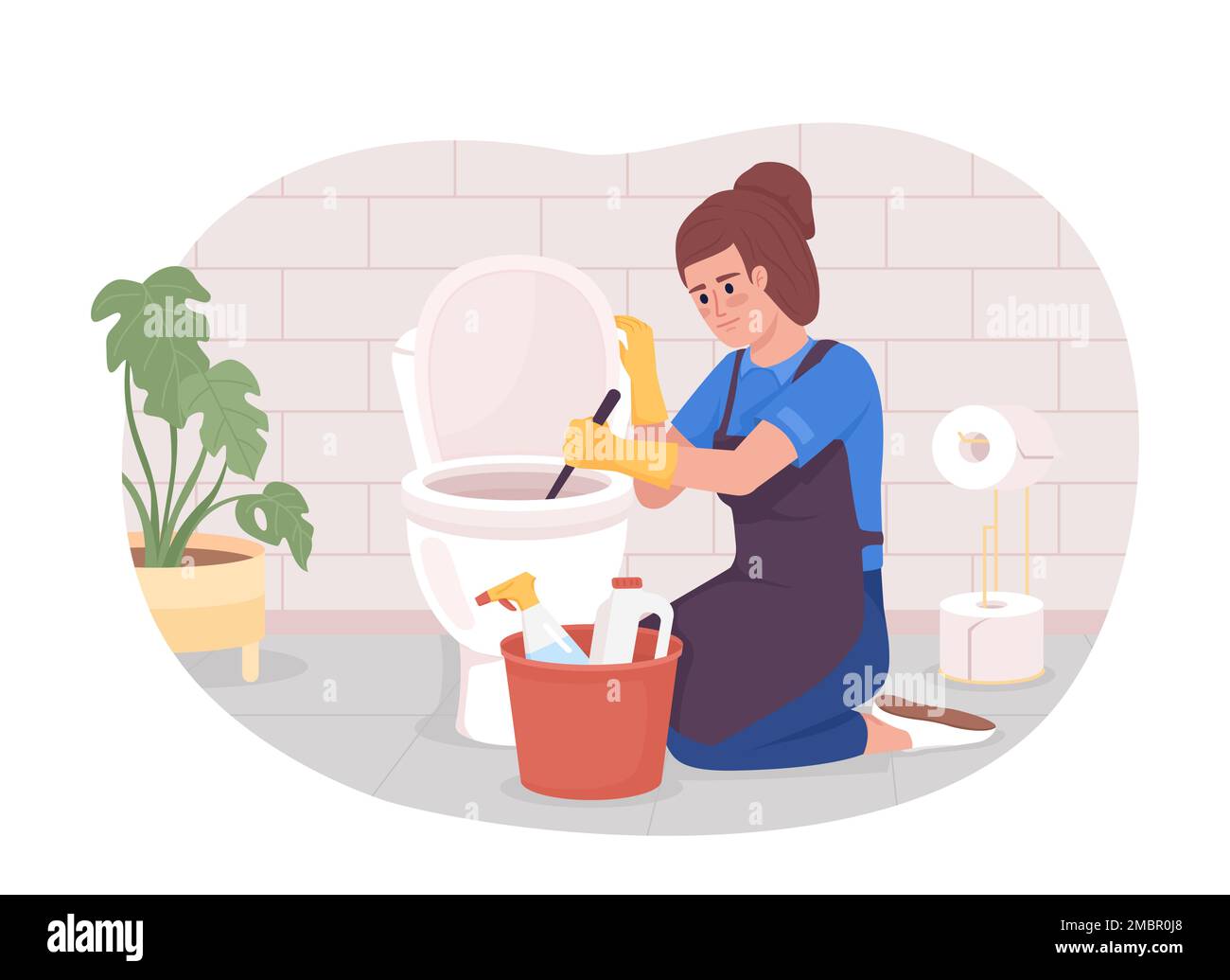 Professional bathroom cleaning service 2D vector isolated illustration