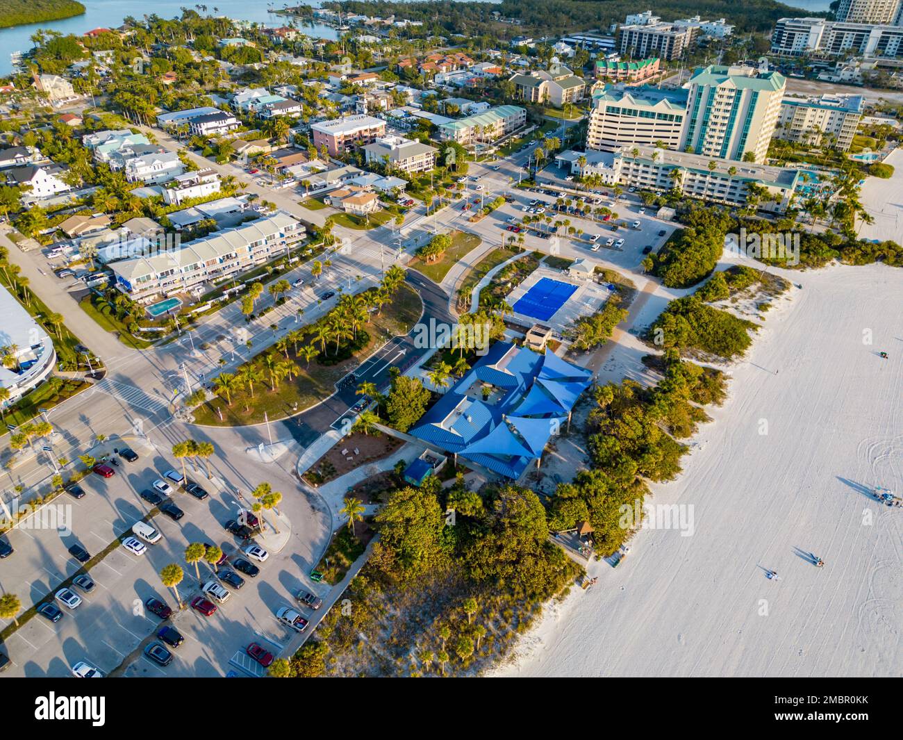 Aerial photo beach pavilion at Lido Key Beach Sarasota FL Stock Photo