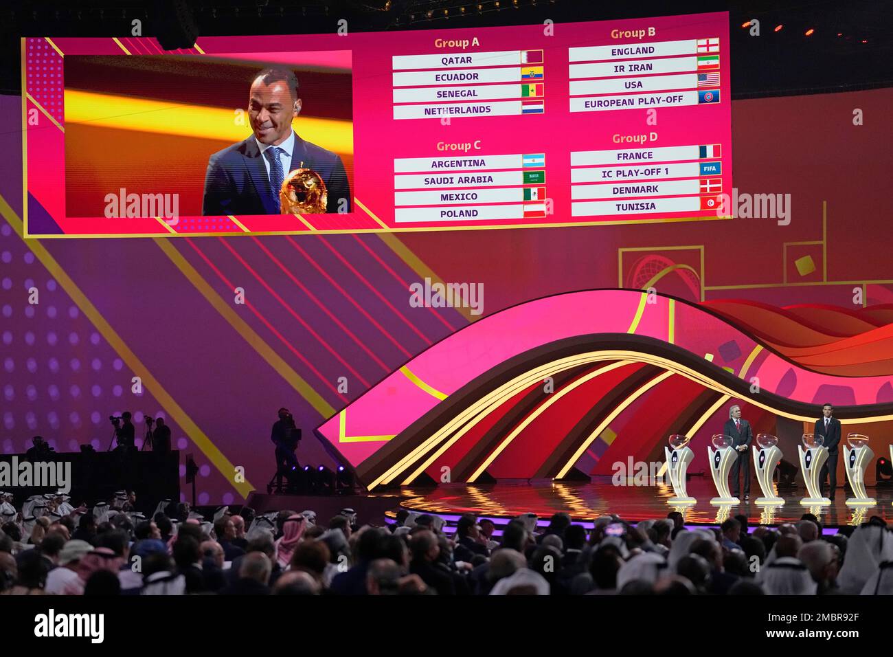 Former Brazilian soccer international Cafu is seen on screen alongside ...