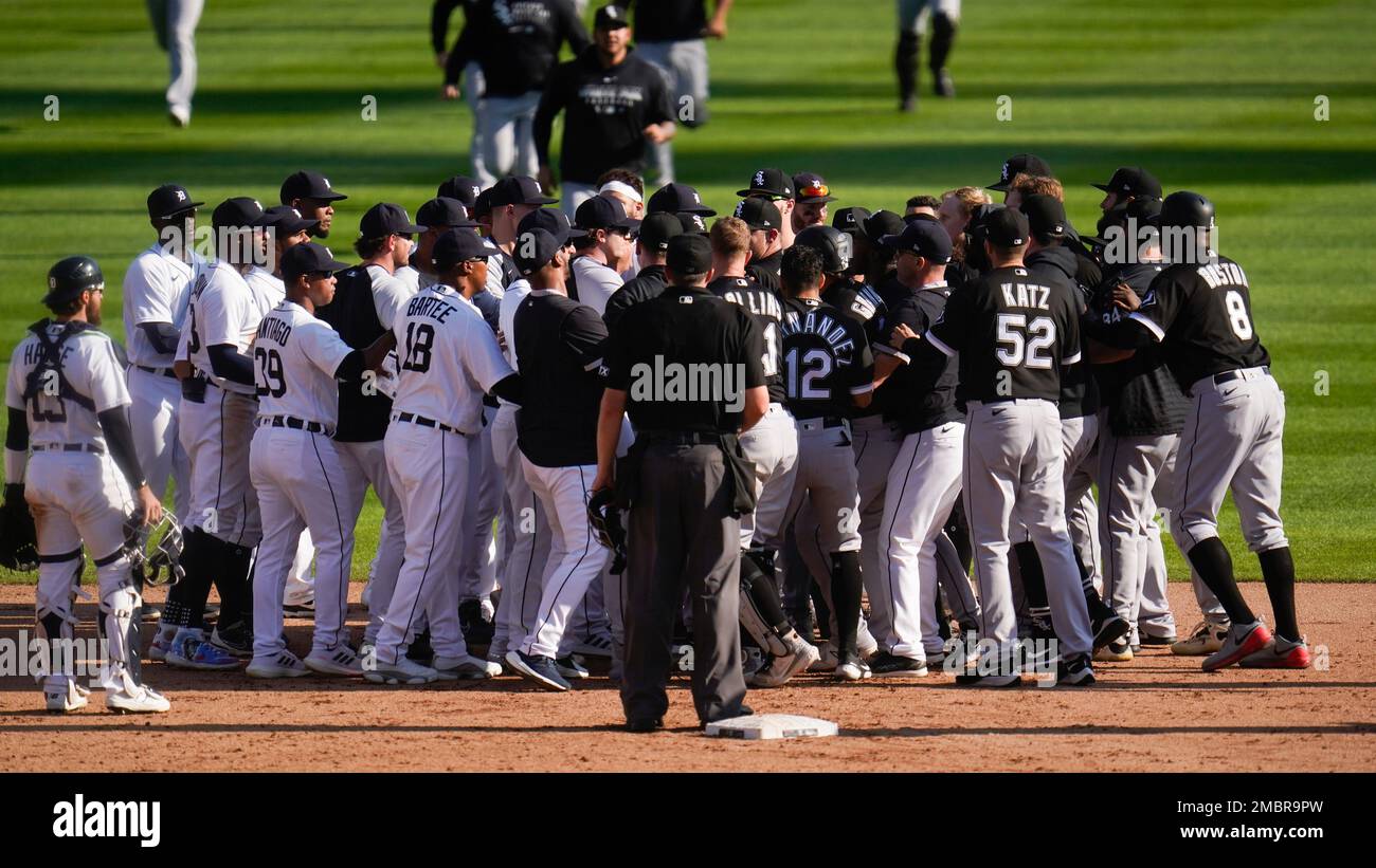 FILE Detroit Tigers and Chicago White Sox benches clear in the ninth