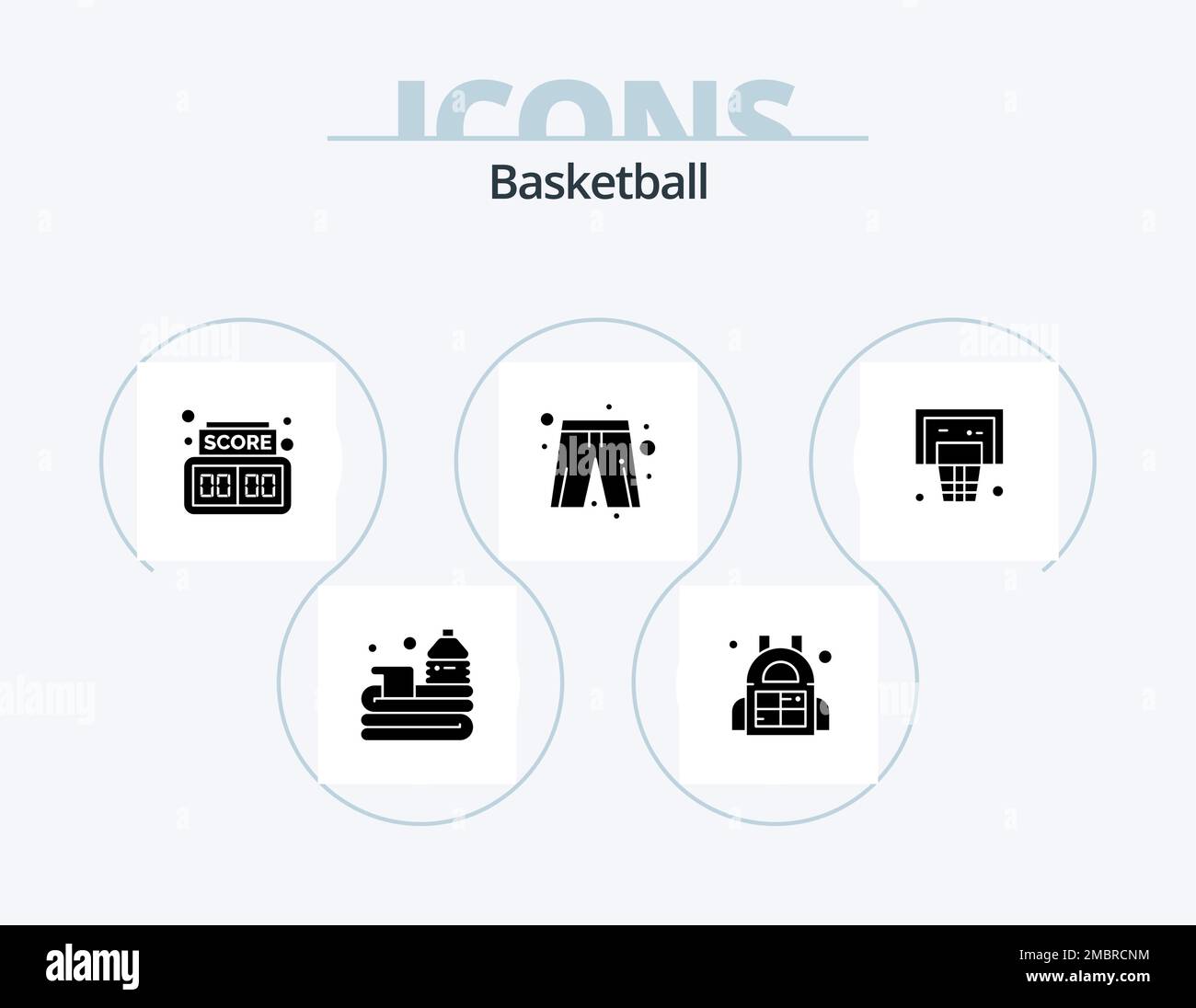 Basketball Glyph Icon Pack 5 Icon Design. hoop. basket. board. player dress. clothes Stock Vector